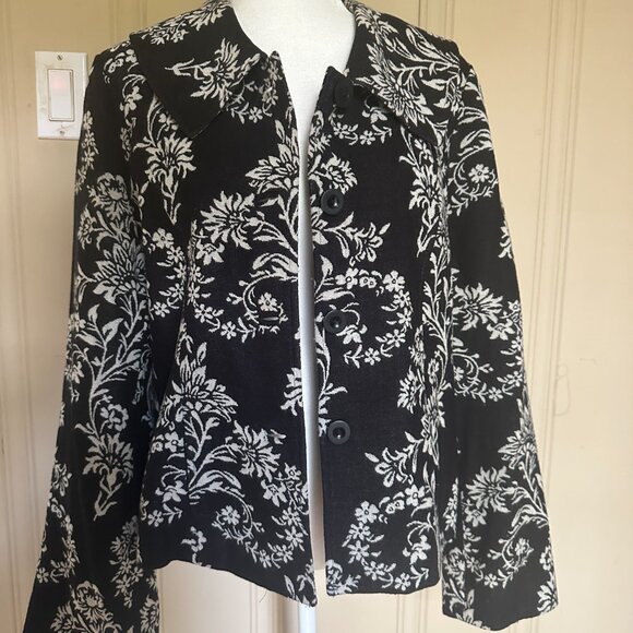 Pendleton 100% Virgin Wool Blazer Jacket Short Black White Floral sz 14 - Picture 7 of 12